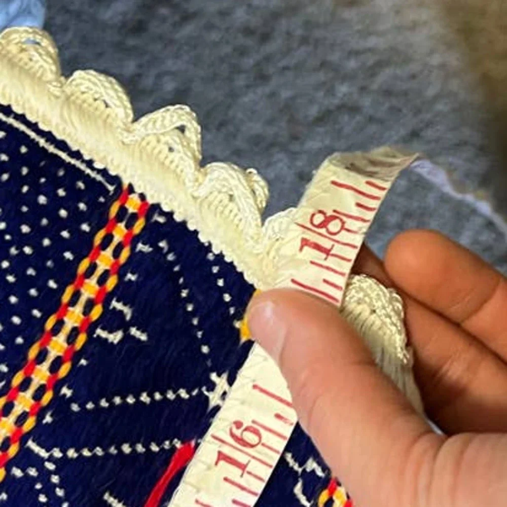 RUKOTVORINE blue white table cloth oval scalloped edge 36in x 98in